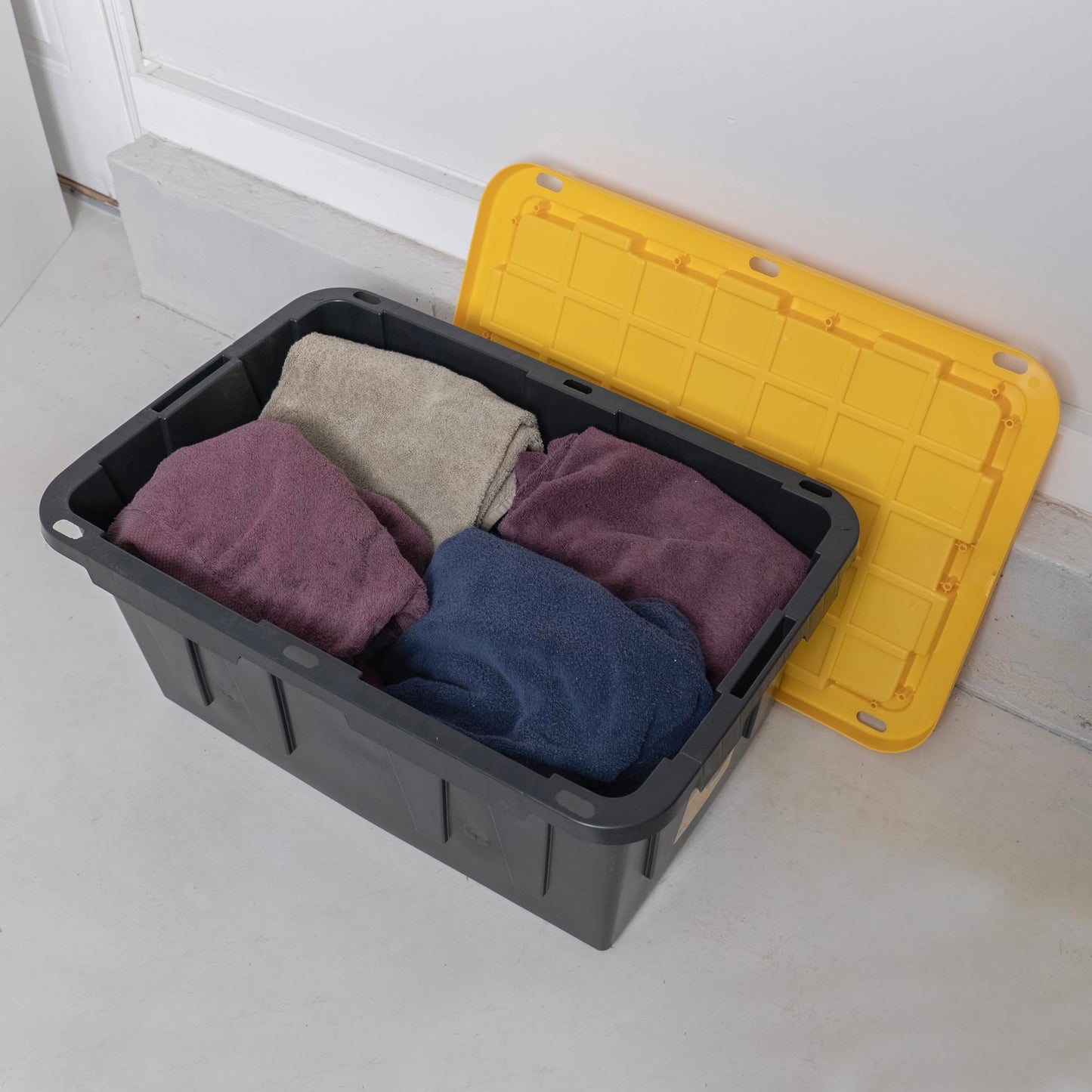 CX BLACK & YELLOW 12-Gallon Heavy Duty Storage Bins with Lids Stackable Plastic 4 PacK