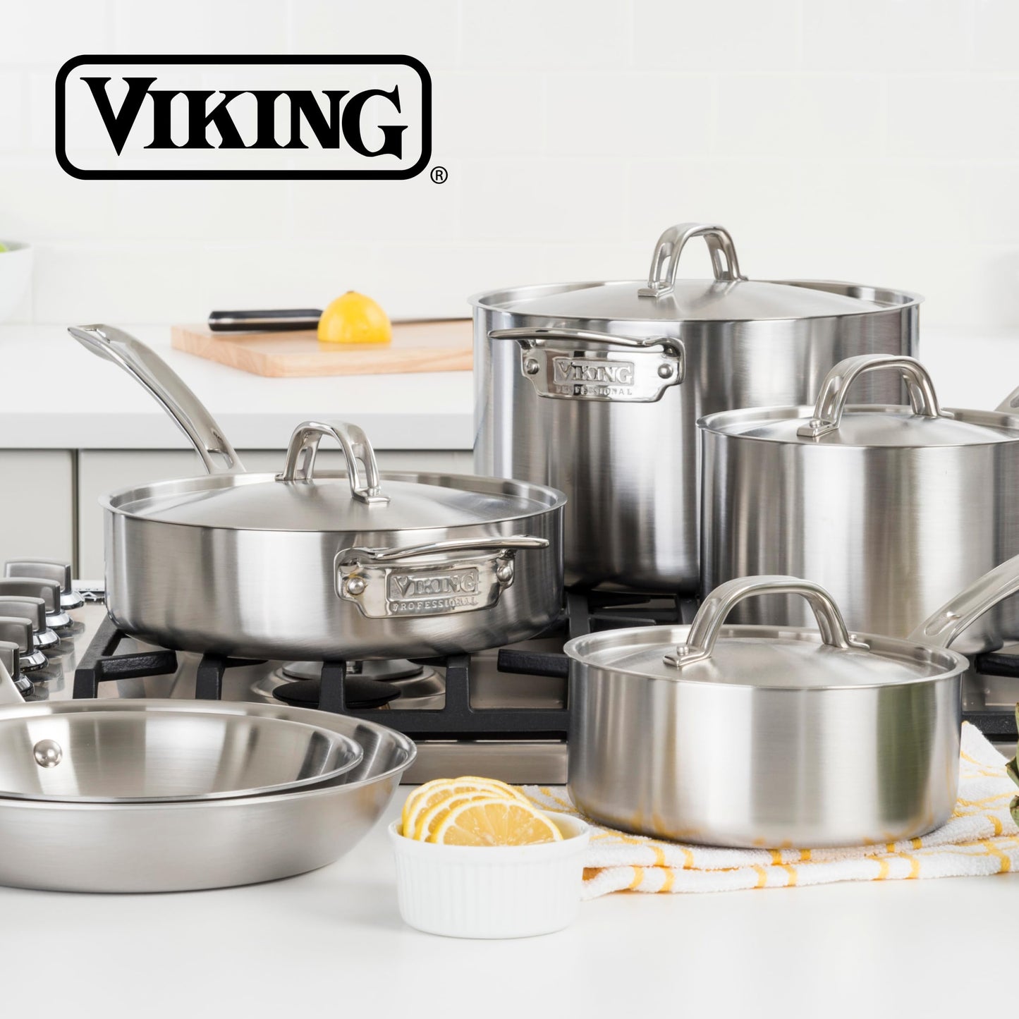 Viking 3-Ply Pots and Pans Set 13 Piece Stainless Steel Cookware Glass Lids