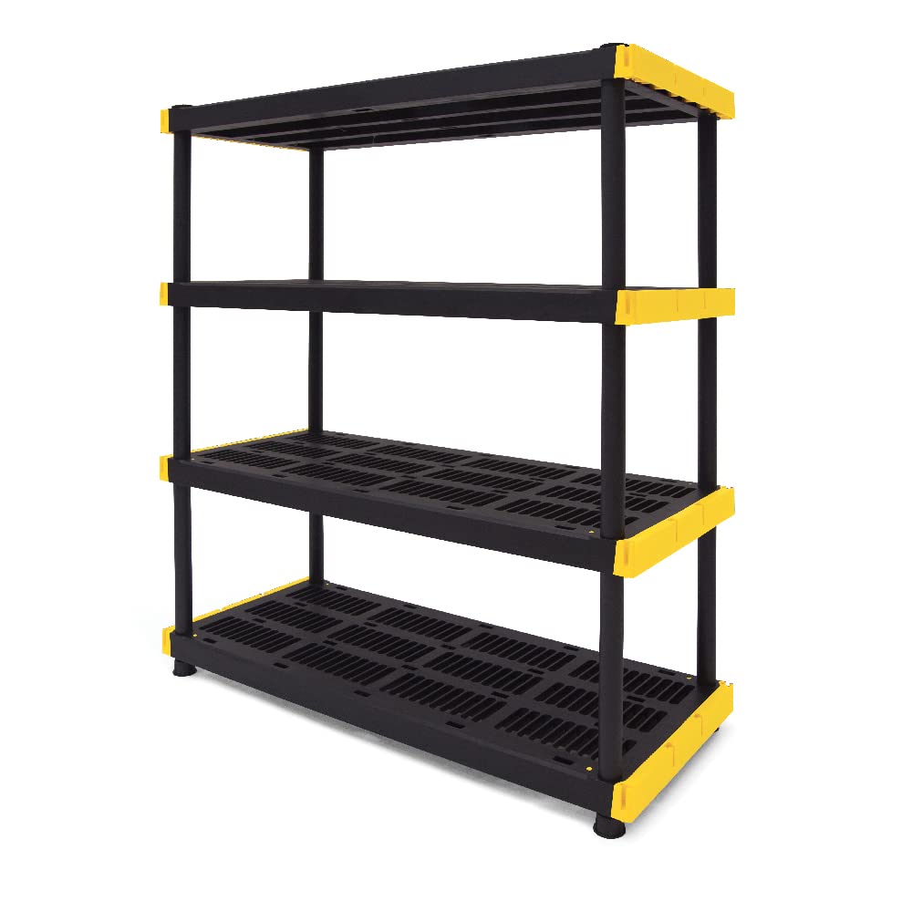 CX Black & Yellow 4-Tier Heavy Duty Storage Shelves and 8 Heavy Duty Storage Bins with Lids