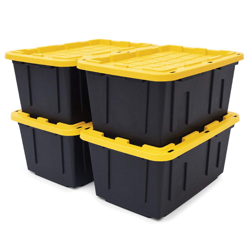 CX Black & Yellow 4-Tier Heavy Duty Storage Shelves and 8 Heavy Duty Storage Bins with Lids