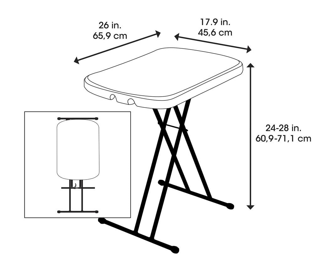 LIFETIME 80251 Adjustable Folding Laptop Table TV Tray, 26 Inch, White Granite