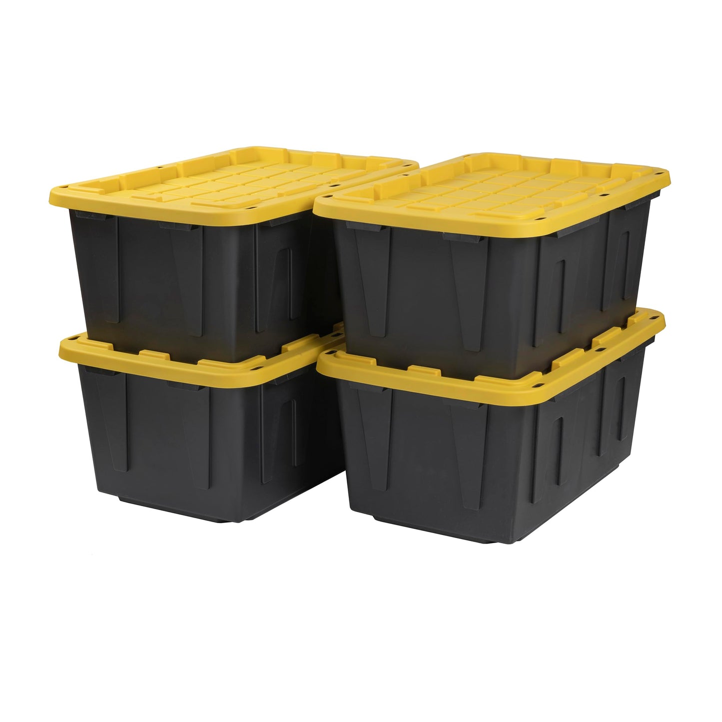 CX BLACK & YELLOW 12-Gallon Heavy Duty Storage Bins with Lids Stackable Plastic 4 PacK