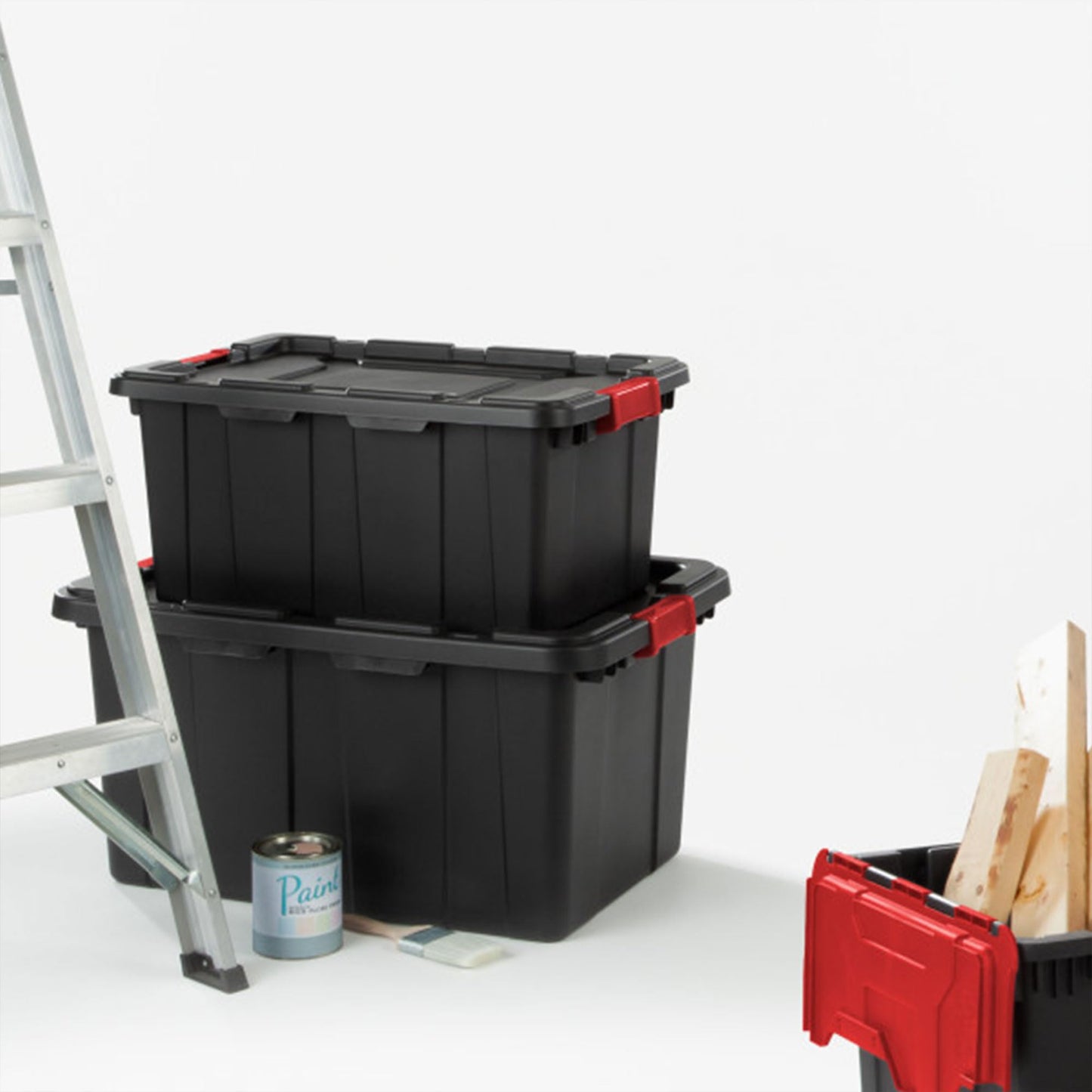 Sterilite 6-Pack Industrial Tote Plastic Storage Bins with Lids, 15 Gallon Black