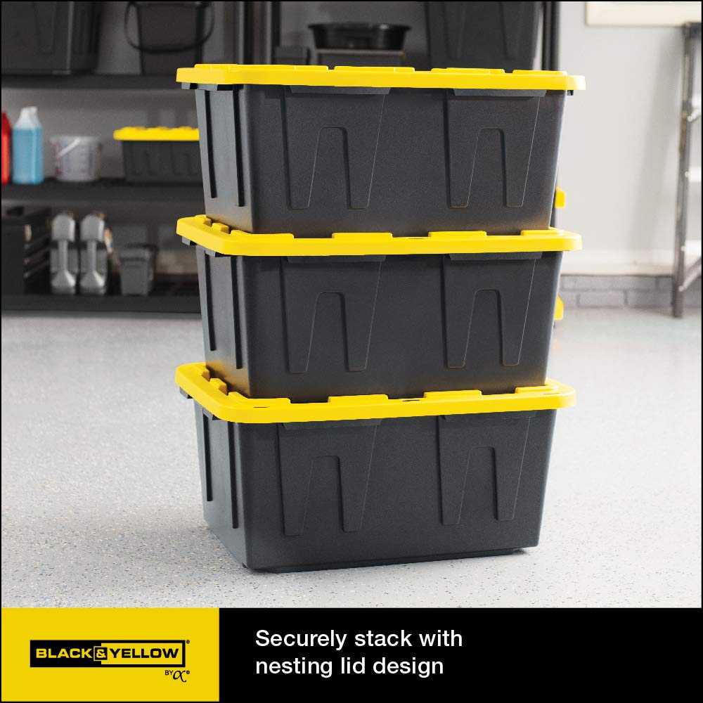 CX Black & Yellow 4-Tier Heavy Duty Storage Shelves and 8 Heavy Duty Storage Bins with Lids