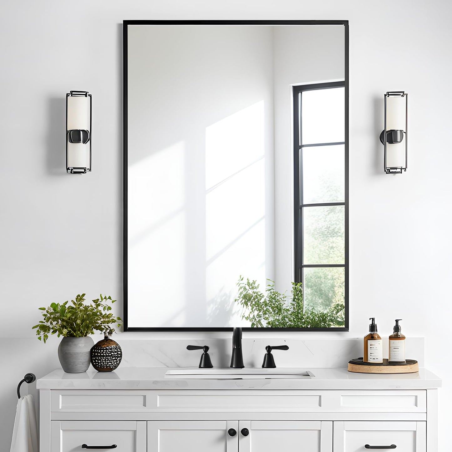 KIMREAL Modern 26"L x 40"W Black Wall Mounted Mirror | Rectangular