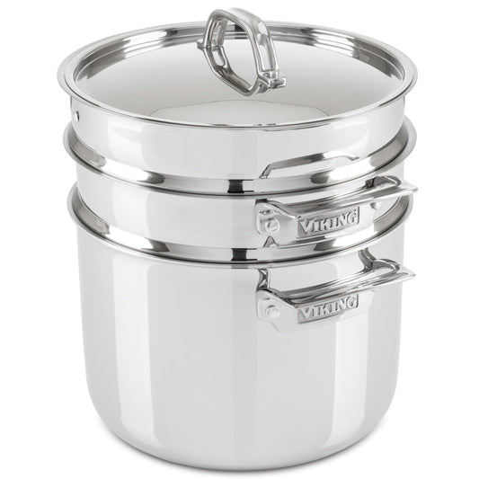 Viking 3-Ply Stainless Steel Pasta Pot with Lid, 8 Quart, 4 Piece Multipot Kitchen Cookware