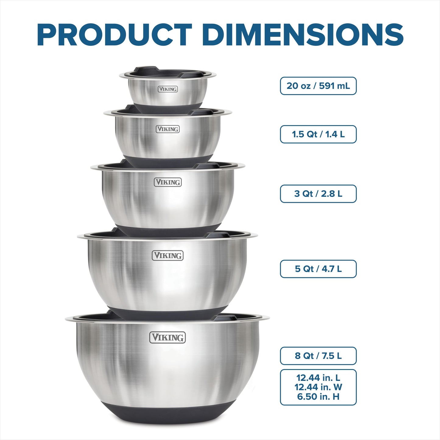Viking Mixing Bowls Set, 10 Piece Stainless Steel Kitchen Cookware