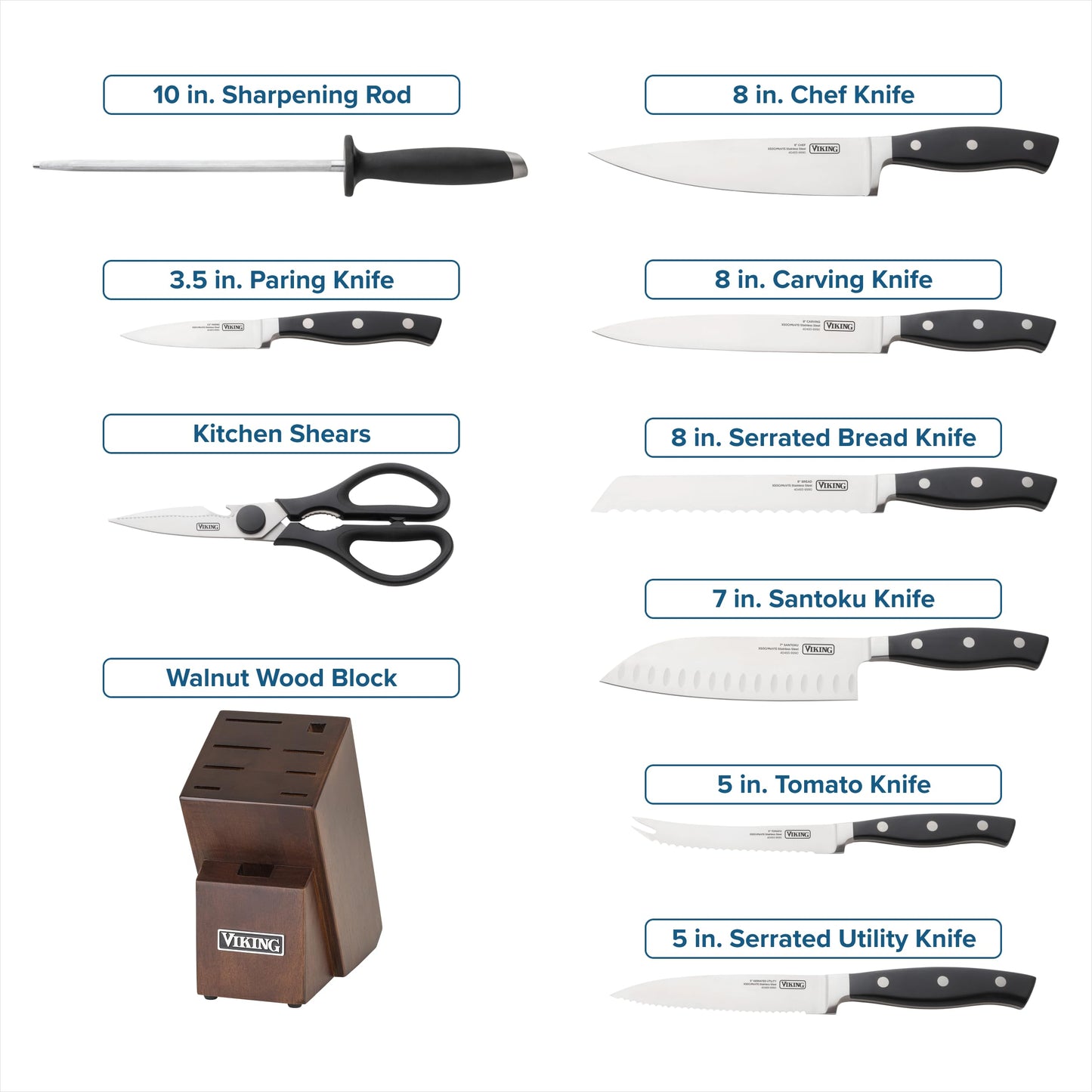 Viking 17 Piece Kitchen Knife Set with Light Walnut Block