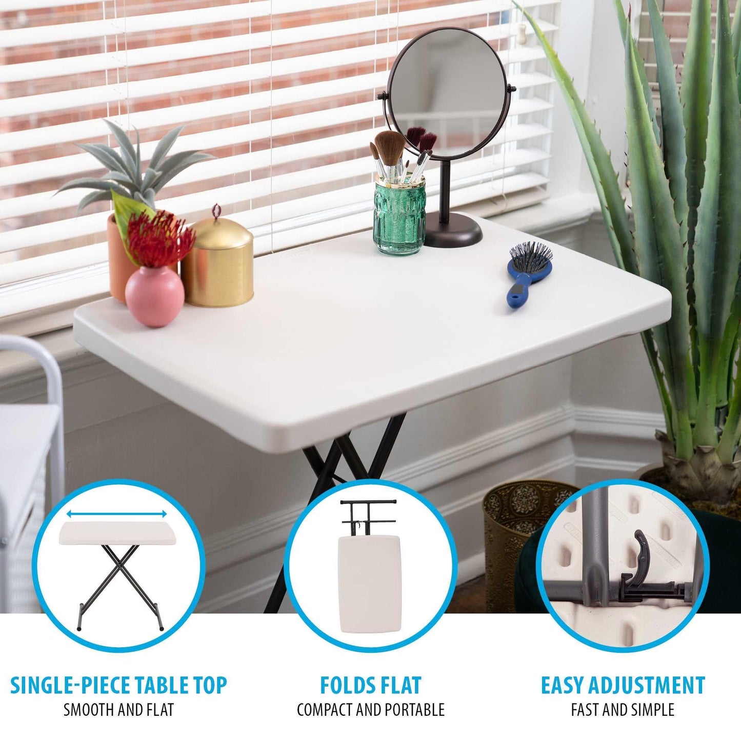 LIFETIME 80251 Adjustable Folding Laptop Table TV Tray, 26 Inch, White Granite