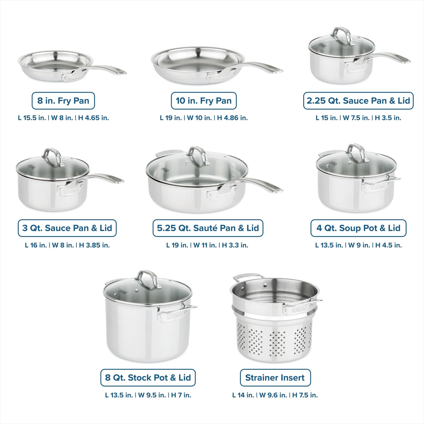 Viking 3-Ply Pots and Pans Set 13 Piece Stainless Steel Cookware Glass Lids