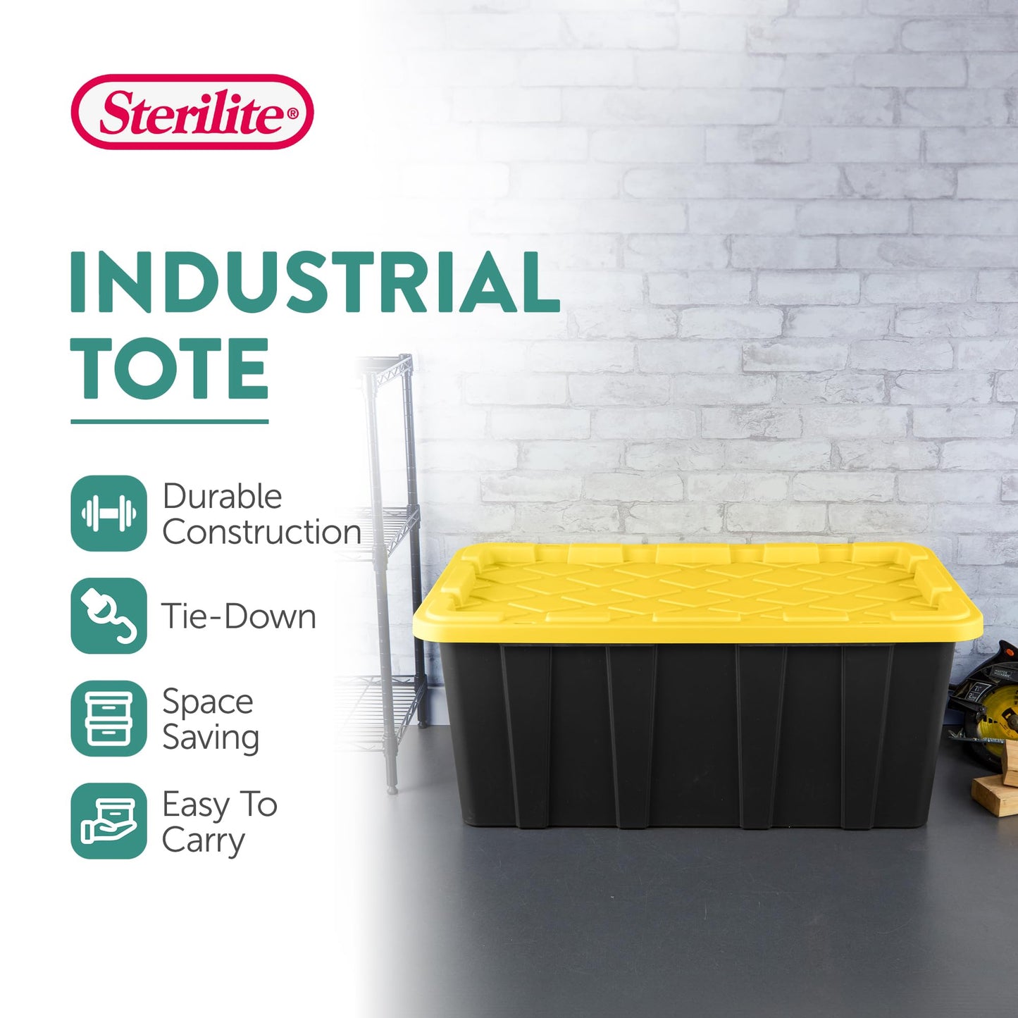 Sterilite 12-Pack Industrial Tote Plastic Storage Container Bins with Lids, 17 Gallon