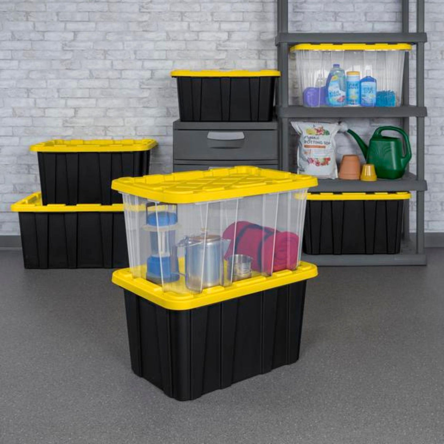 Sterilite 12-Pack Industrial Tote Plastic Storage Container Bins with Lids, 17 Gallon