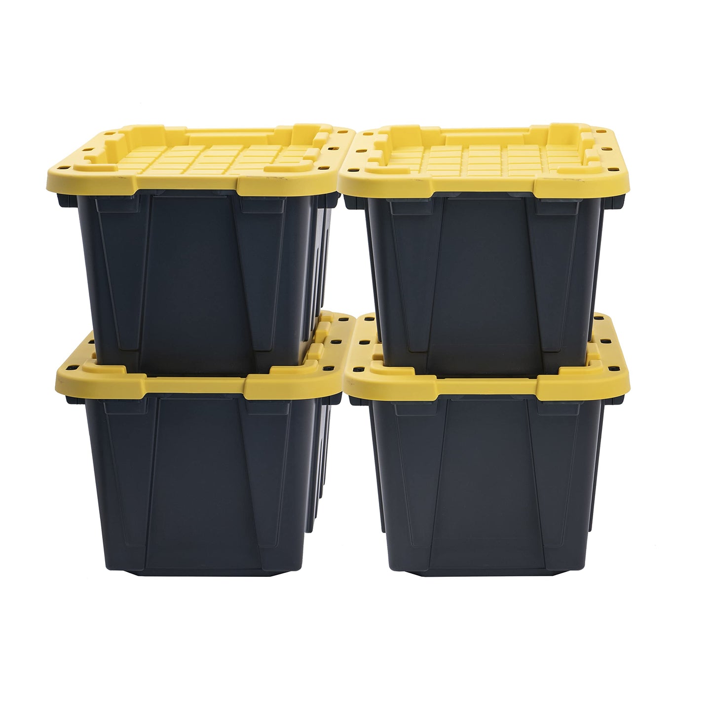 CX BLACK & YELLOW 12-Gallon Heavy Duty Storage Bins with Lids Stackable Plastic 4 PacK