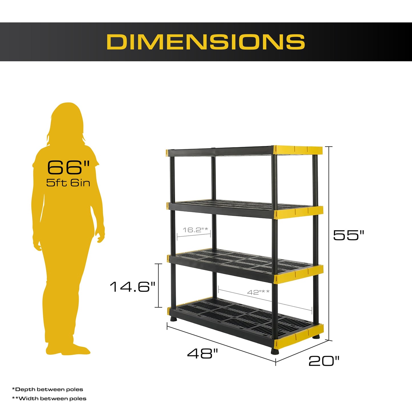 CX Black & Yellow 4-Tier Heavy Duty Storage Shelves and 8 Heavy Duty Storage Bins with Lids