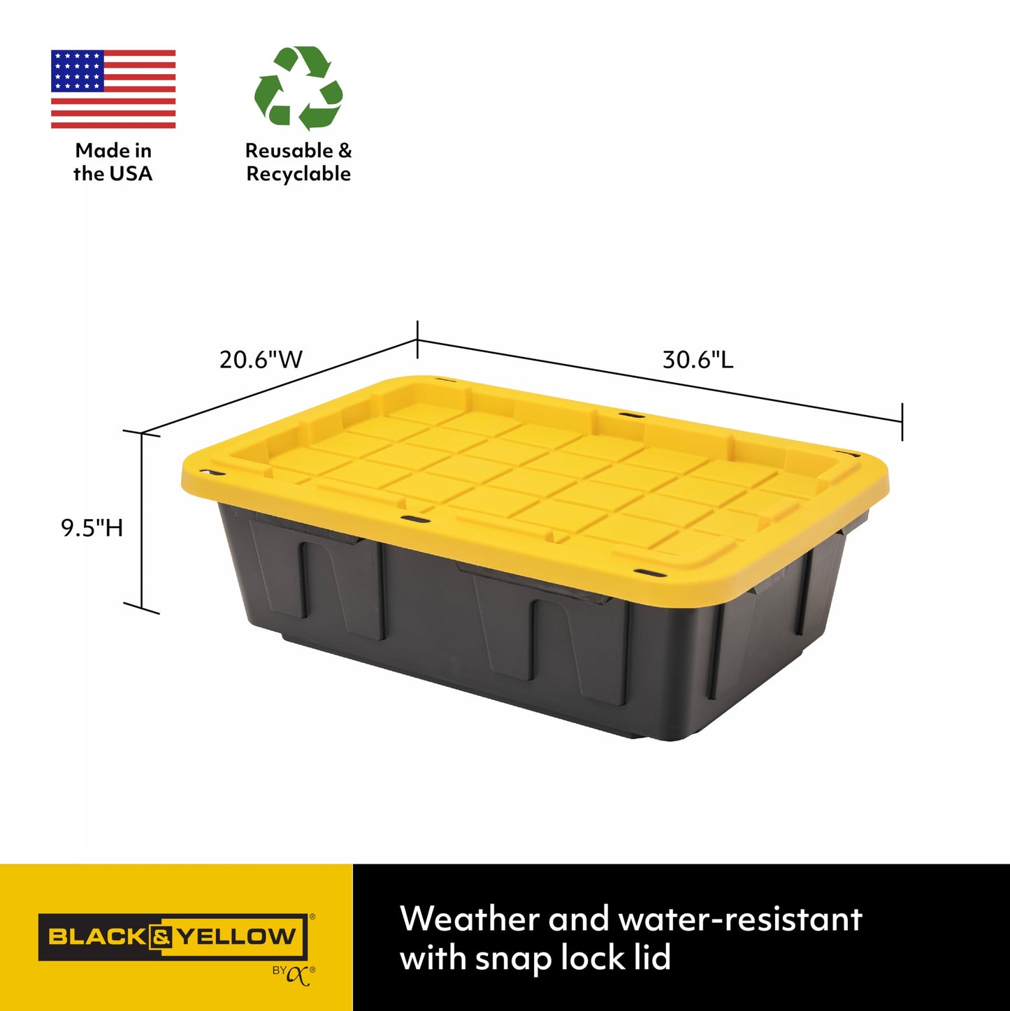 CX BLACK & YELLOW 12-Gallon Heavy Duty Storage Bins with Lids Stackable Plastic 4 PacK