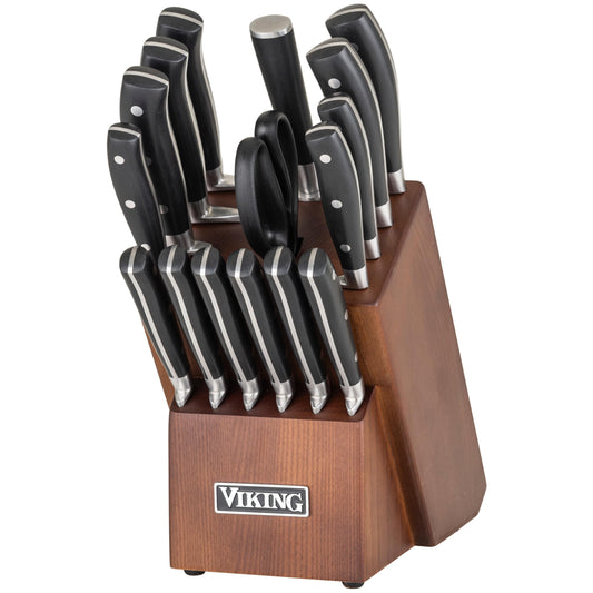 Viking 17 Piece Kitchen Knife Set with Light Walnut Block