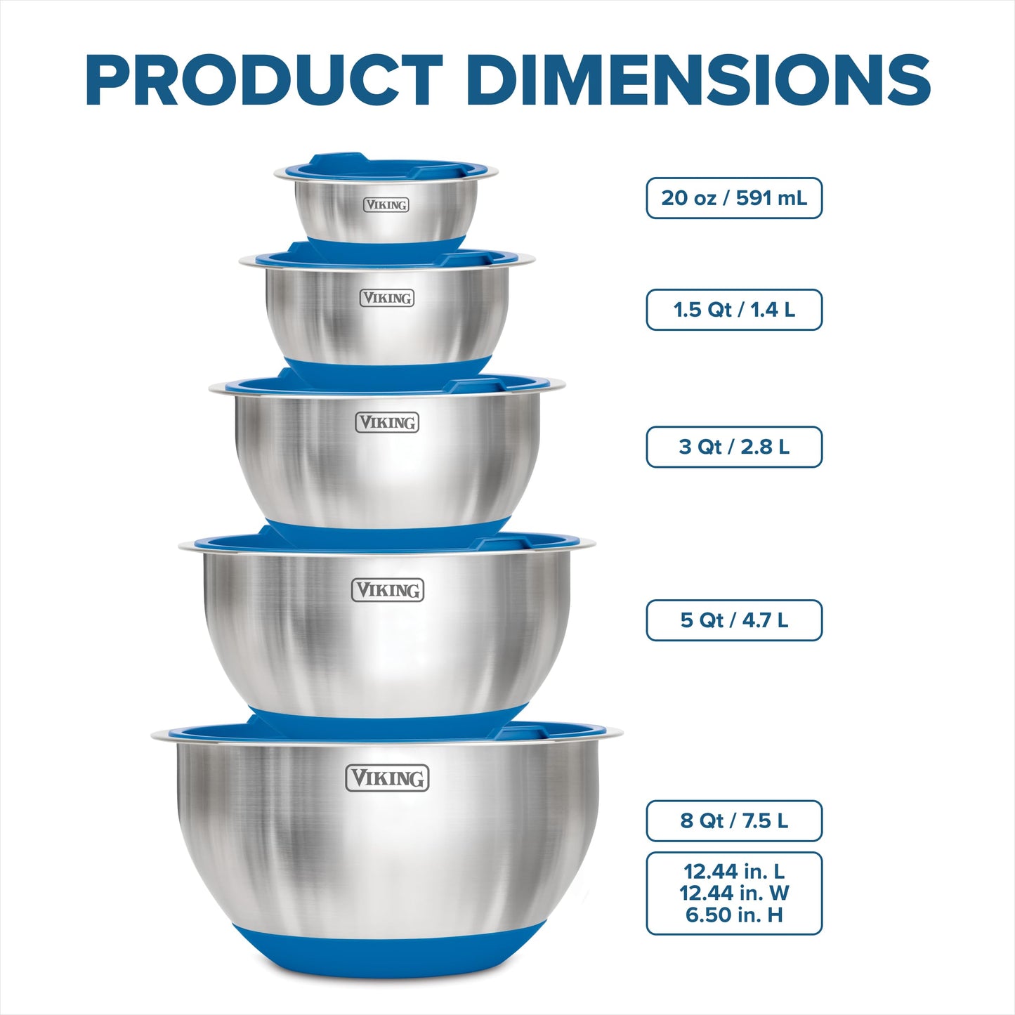 Viking Mixing Bowls Set, 10 Piece Stainless Steel Kitchen Cookware