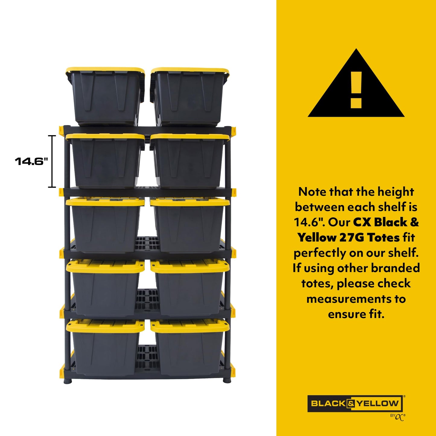 CX Black & Yellow 5-Tier Heavy Duty Plastic Storage Shelves