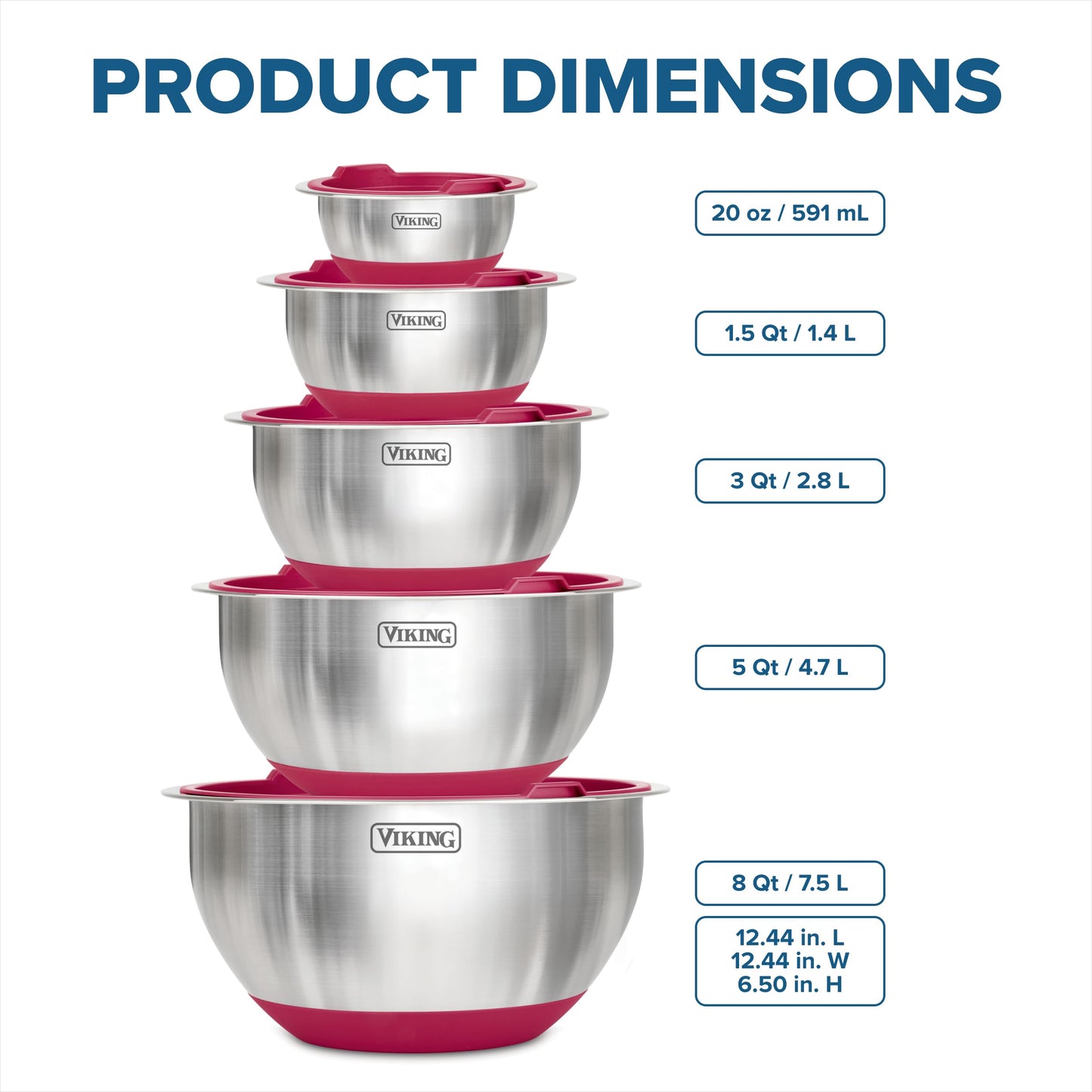 Viking Mixing Bowls Set, 10 Piece Stainless Steel Kitchen Cookware