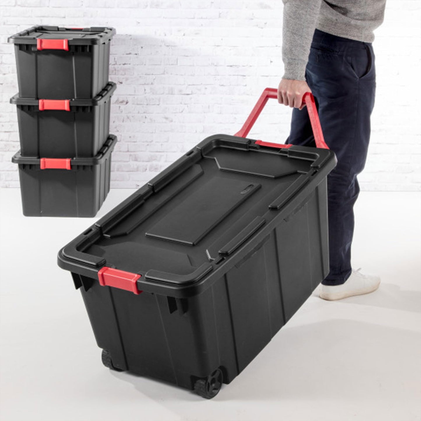 Sterilite 6-Pack Industrial Tote Plastic Storage Bins with Lids, 15 Gallon Black