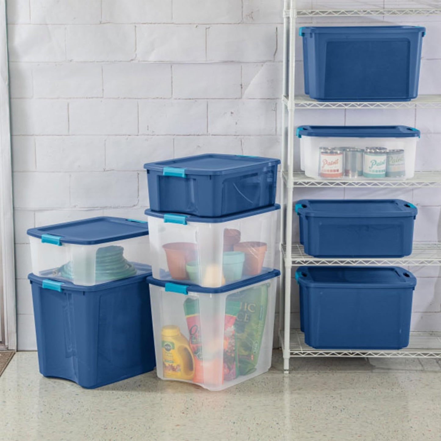 Sterilite 4-Pack Latch and Carry Clear Plastic Storage Bins with Latching Lids 27 Gallon