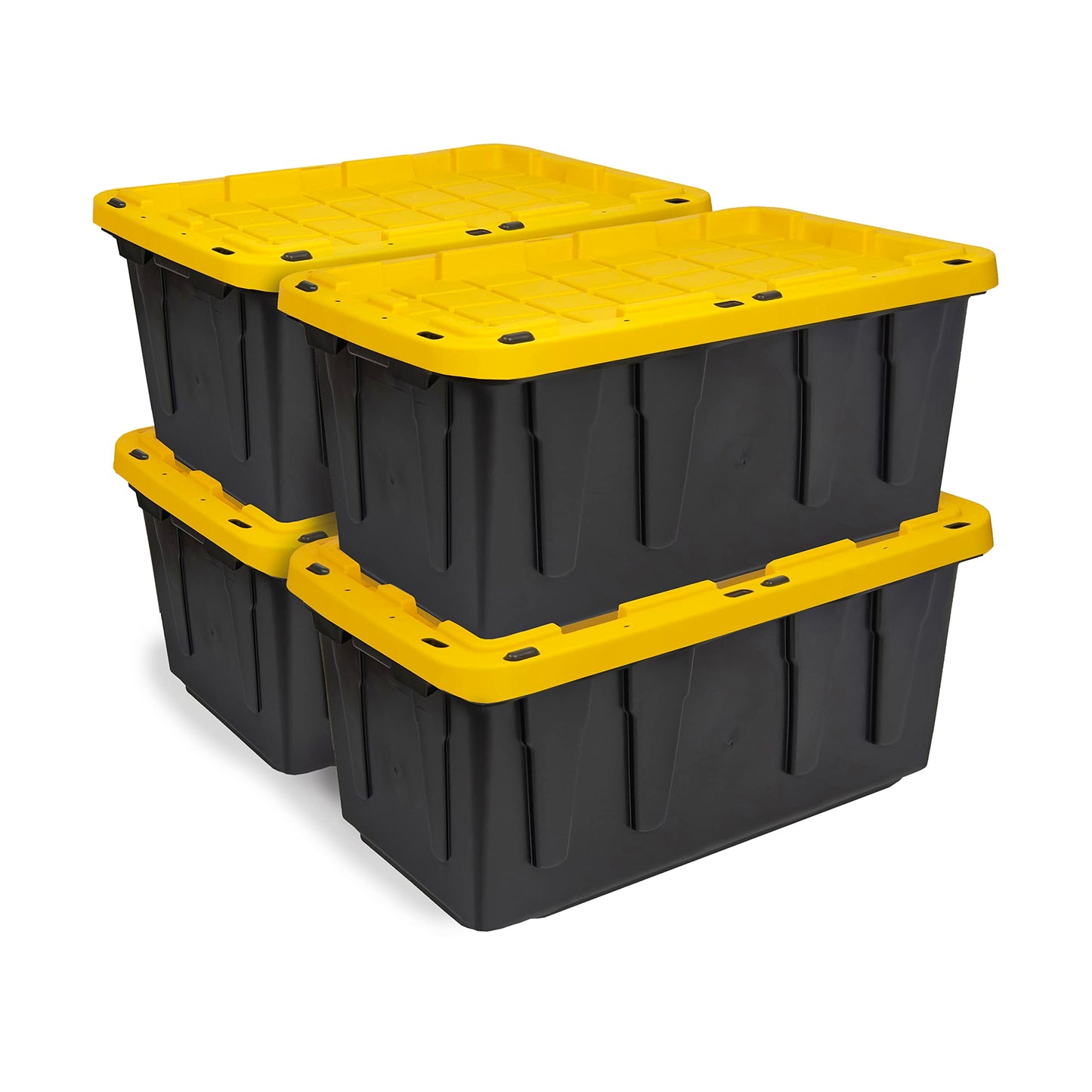 CX BLACK & YELLOW 12-Gallon Heavy Duty Storage Bins with Lids Stackable Plastic 4 PacK