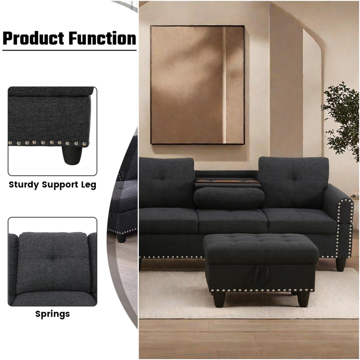 ChicFurnit L Shaped Sectional Couches, Modular Sectional Sofa with Ottoman Storage