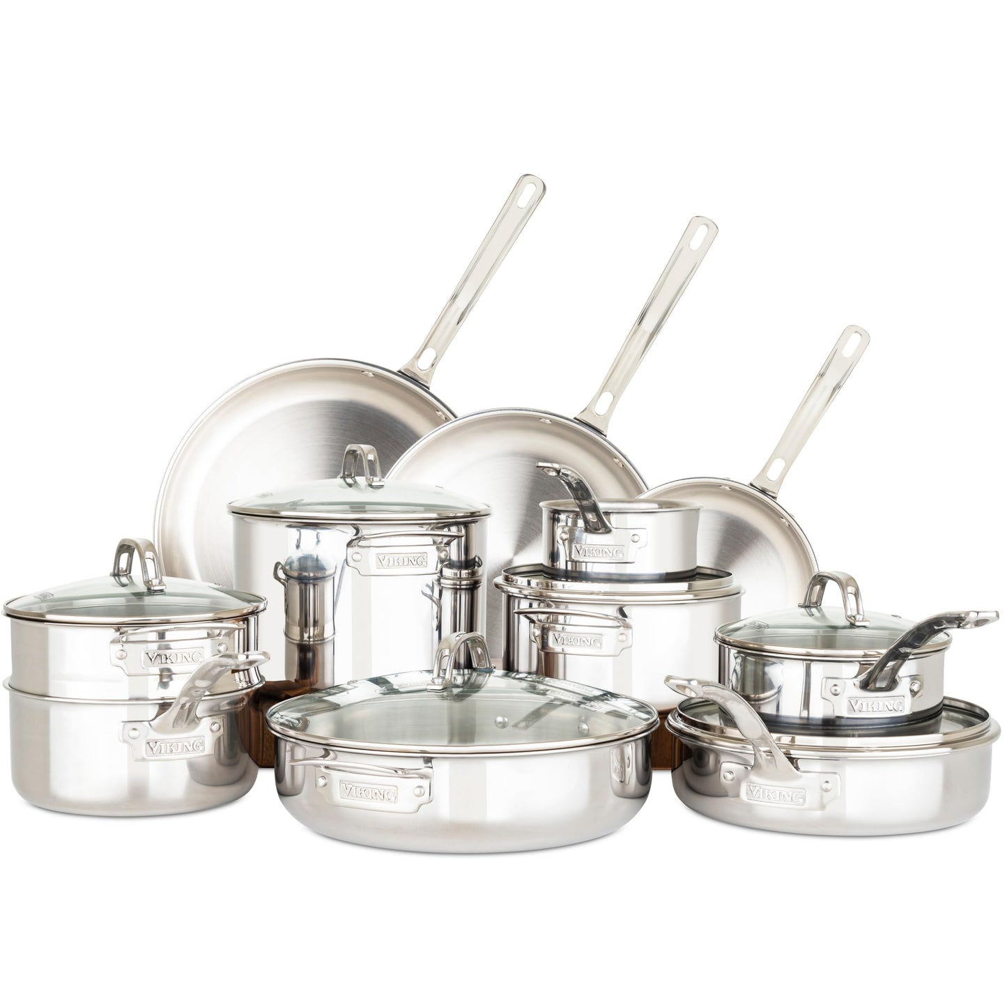 Viking 3-Ply Pots and Pans Set 13 Piece Stainless Steel Cookware Glass Lids