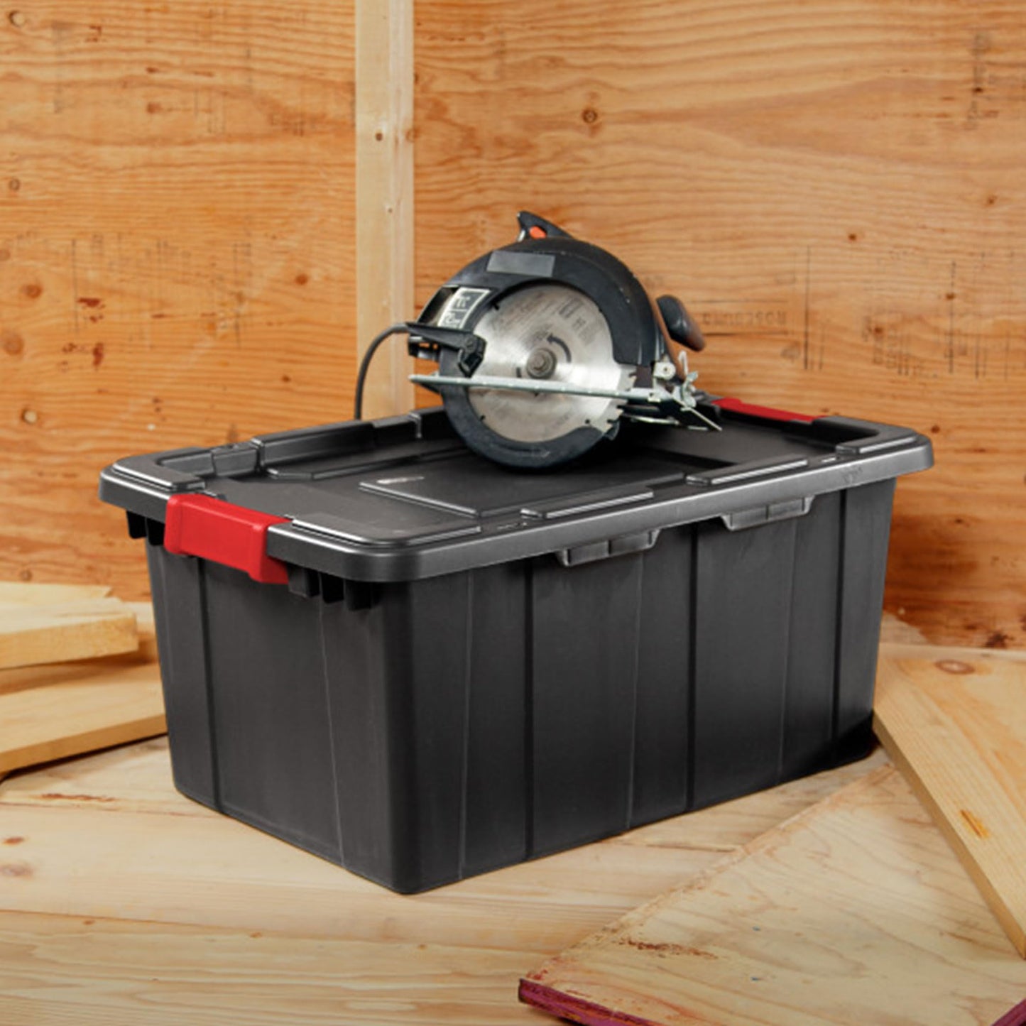 Sterilite 6-Pack Industrial Tote Plastic Storage Bins with Lids, 15 Gallon Black