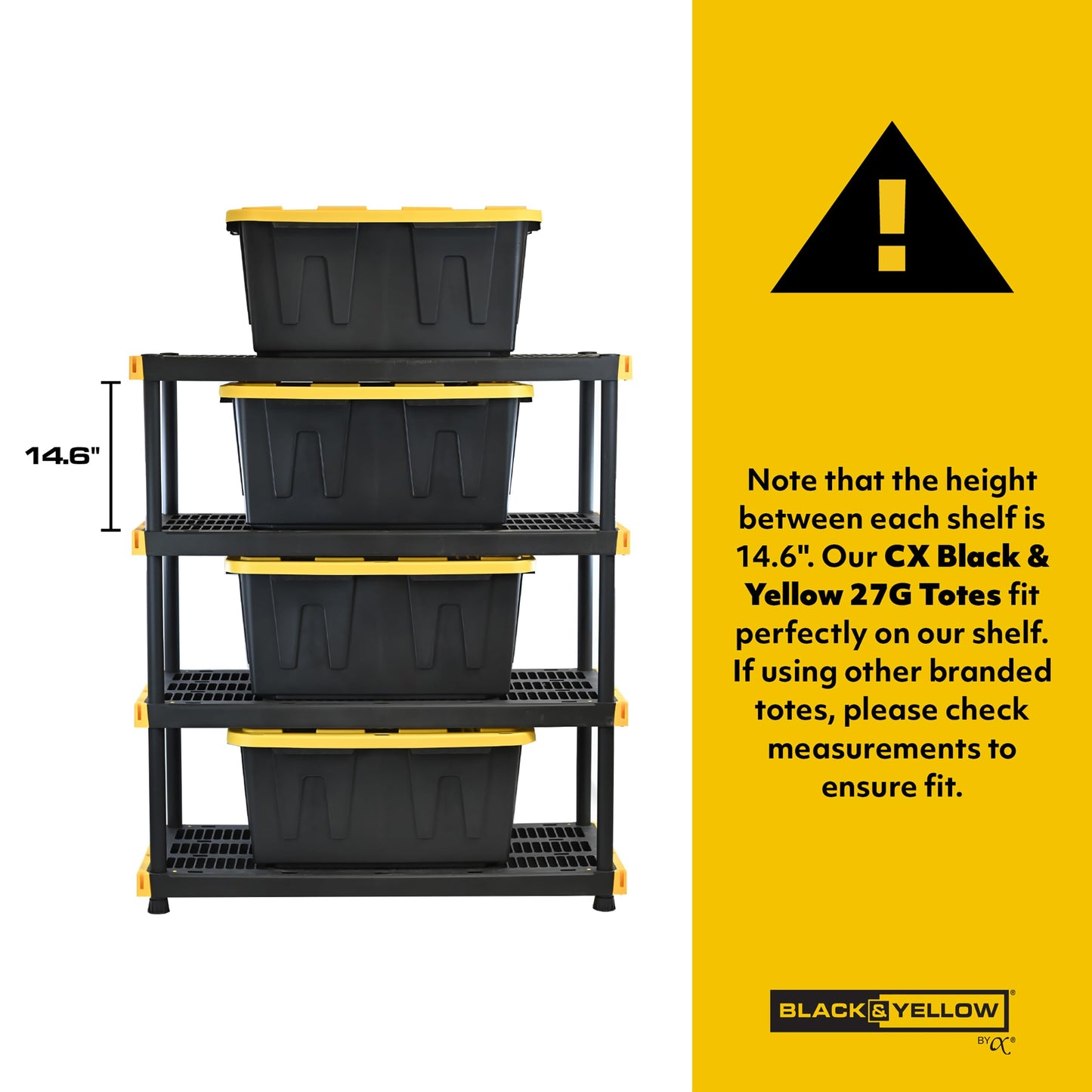 CX BLACK & YELLOW 12-Gallon Heavy Duty Storage Bins with Lids Stackable Plastic 4 PacK
