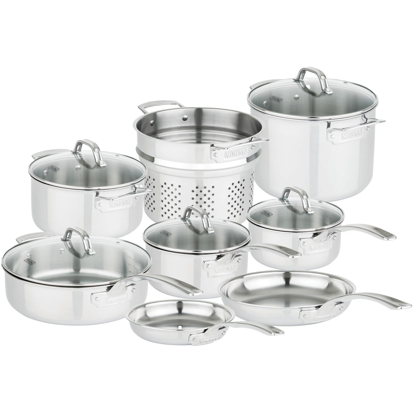 Viking 3-Ply Pots and Pans Set 13 Piece Stainless Steel Cookware Glass Lids