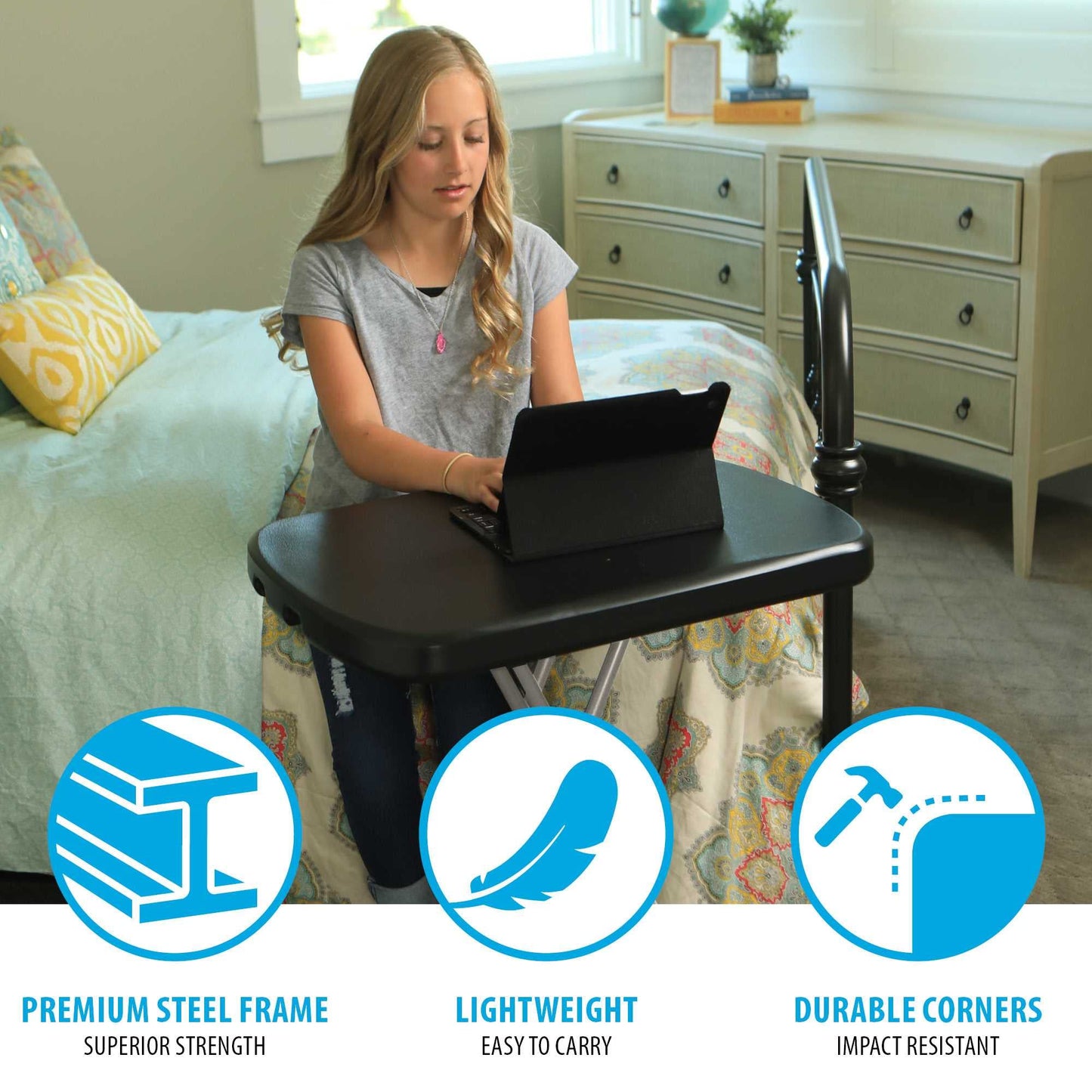 LIFETIME 80251 Adjustable Folding Laptop Table TV Tray, 26 Inch, White Granite
