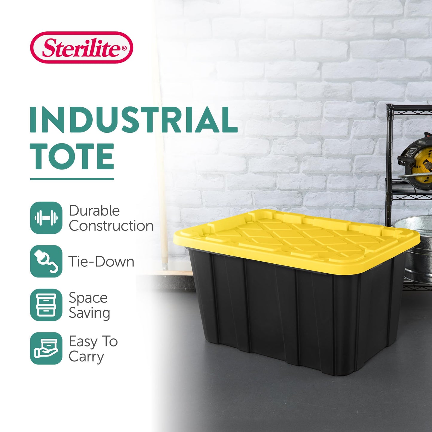Sterilite 12-Pack Industrial Tote Plastic Storage Container Bins with Lids, 17 Gallon