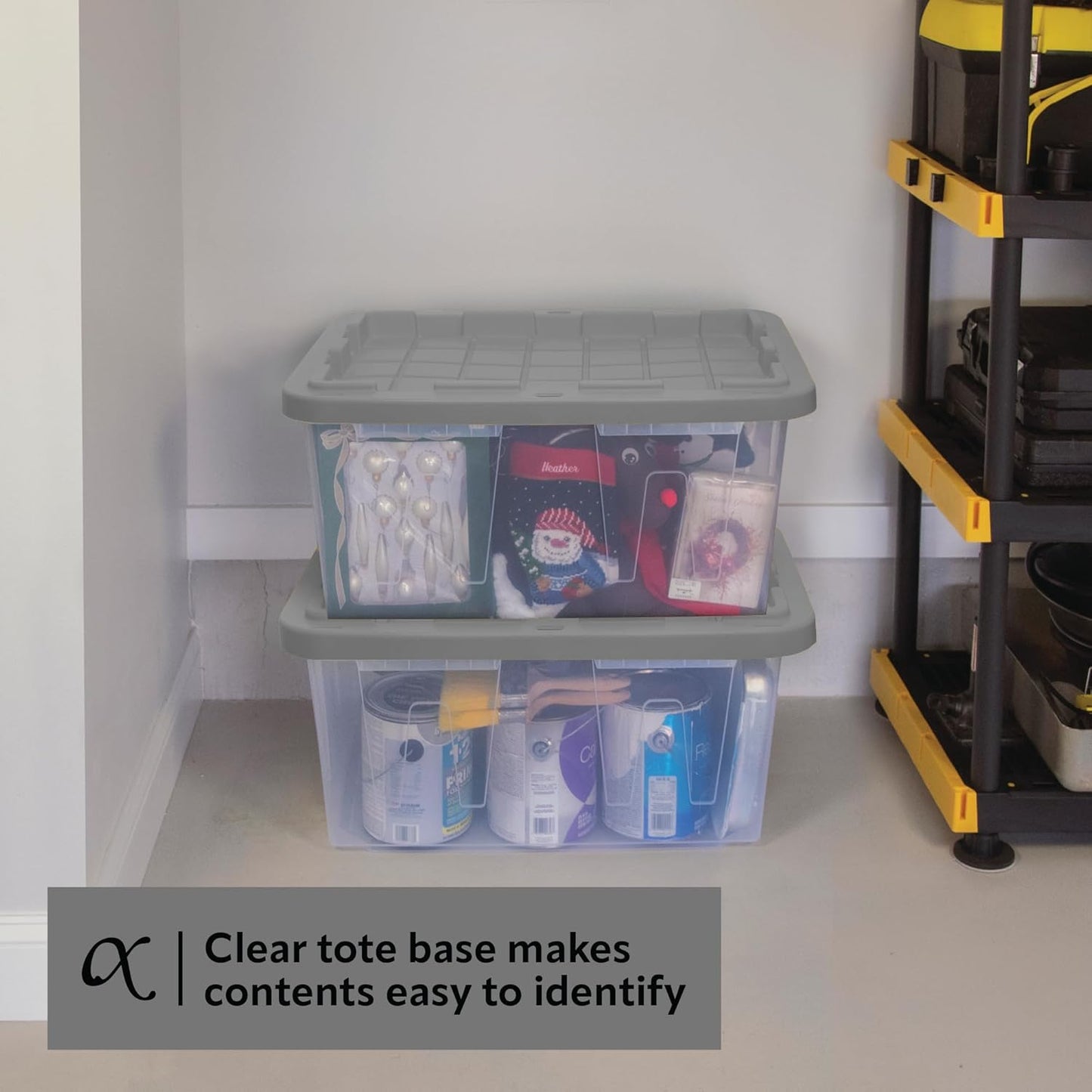 CX BLACK & YELLOW 27-Gallon Heavy Duty Clear Storage Bins with Lids