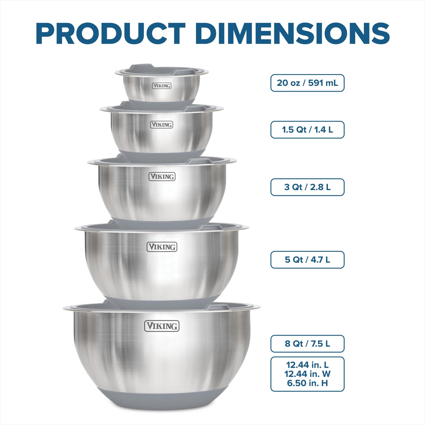 Viking Mixing Bowls Set, 10 Piece Stainless Steel Kitchen Cookware