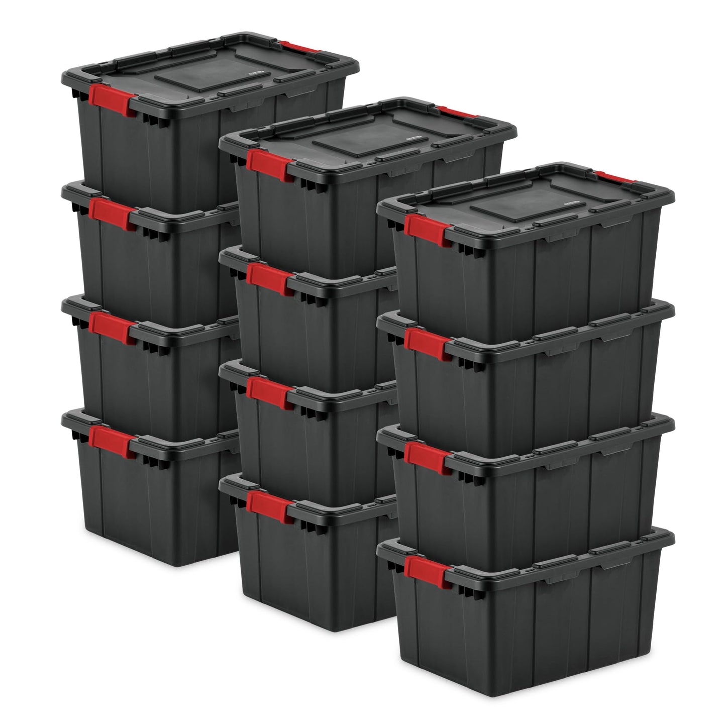 Sterilite 6-Pack Industrial Tote Plastic Storage Bins with Lids, 15 Gallon Black