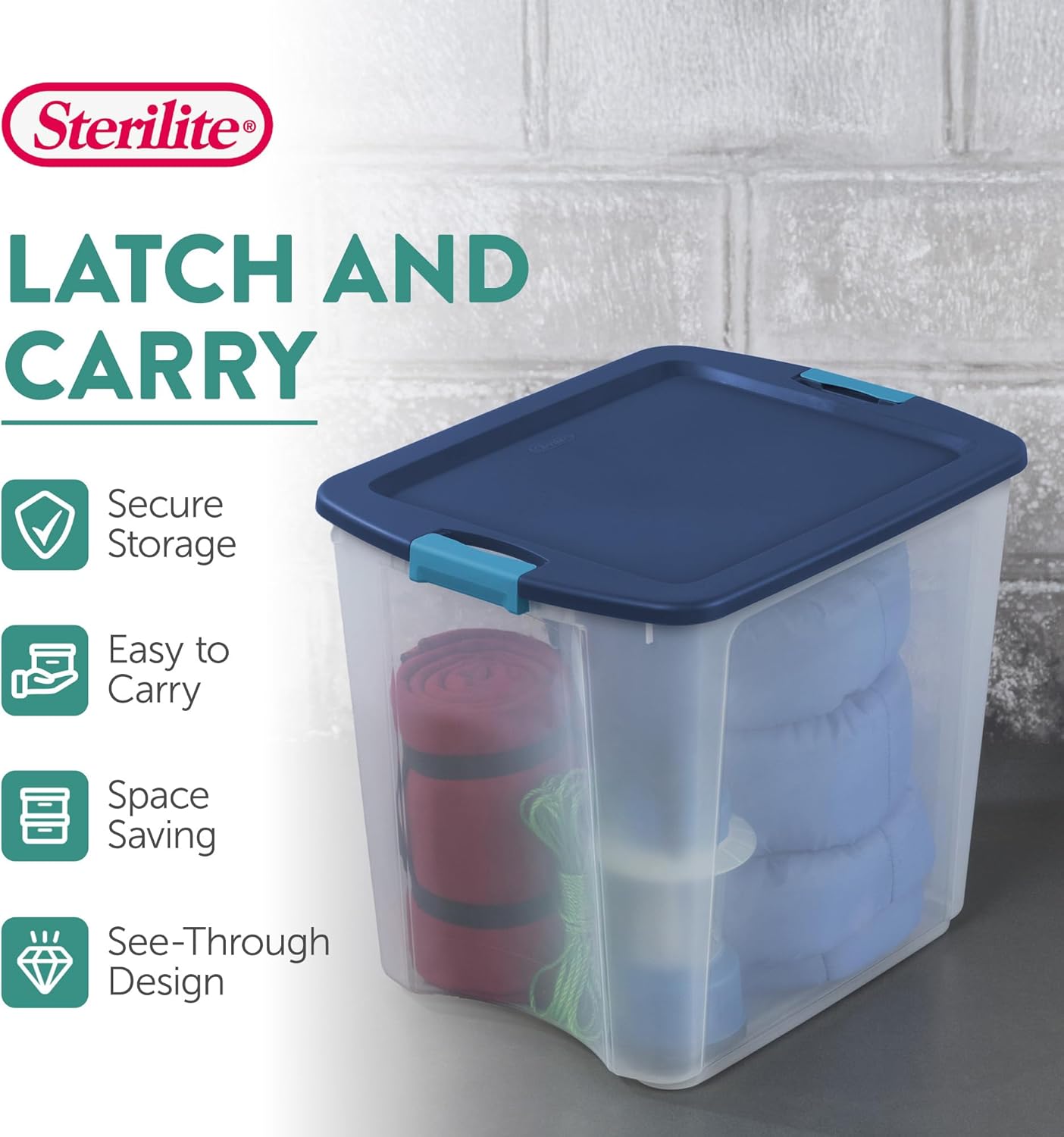 Sterilite 4-Pack Latch and Carry Clear Plastic Storage Bins with Latching Lids 27 Gallon