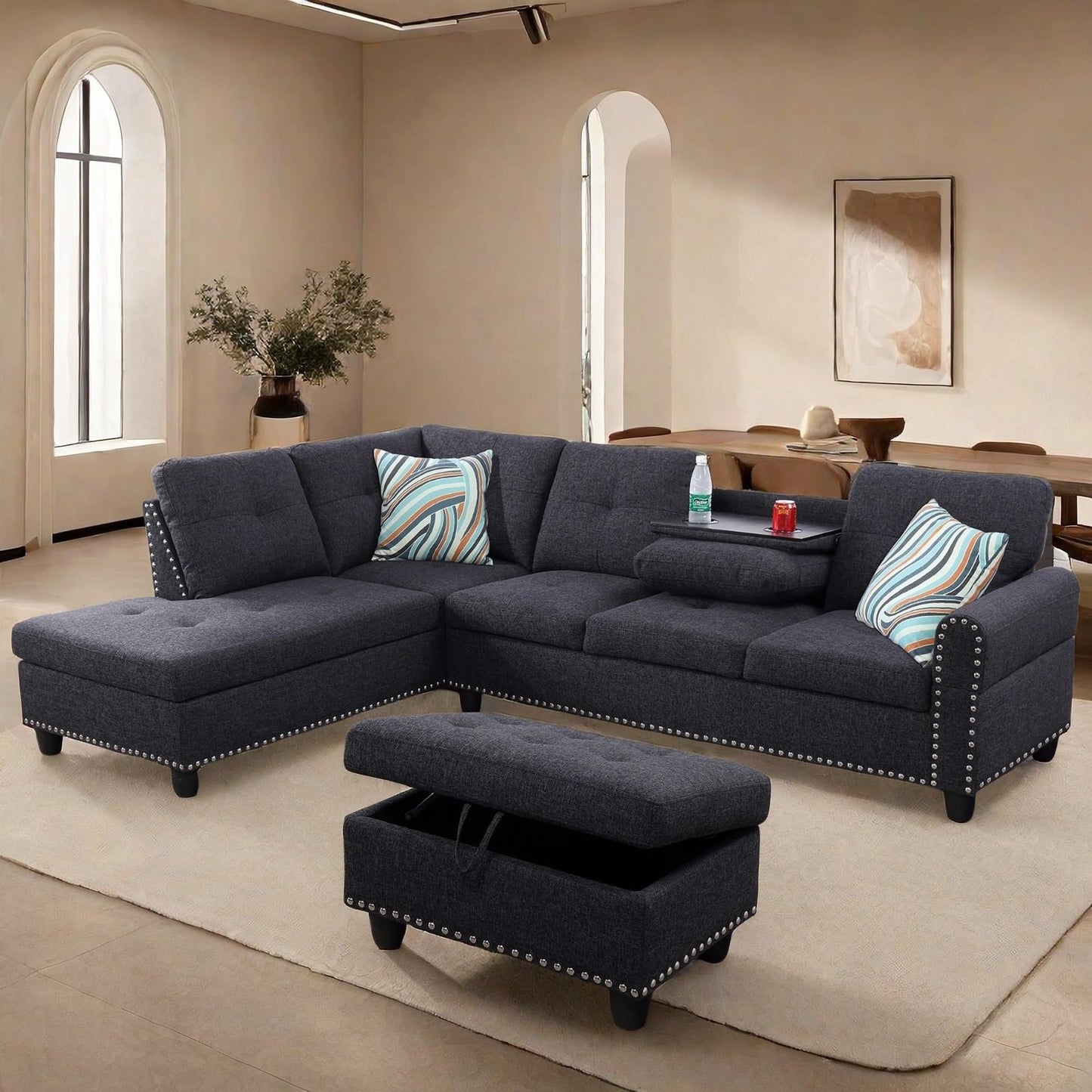 ChicFurnit L Shaped Sectional Couches, Modular Sectional Sofa with Ottoman Storage