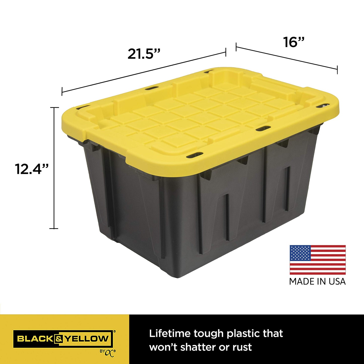 CX BLACK & YELLOW 12-Gallon Heavy Duty Storage Bins with Lids Stackable Plastic 4 PacK