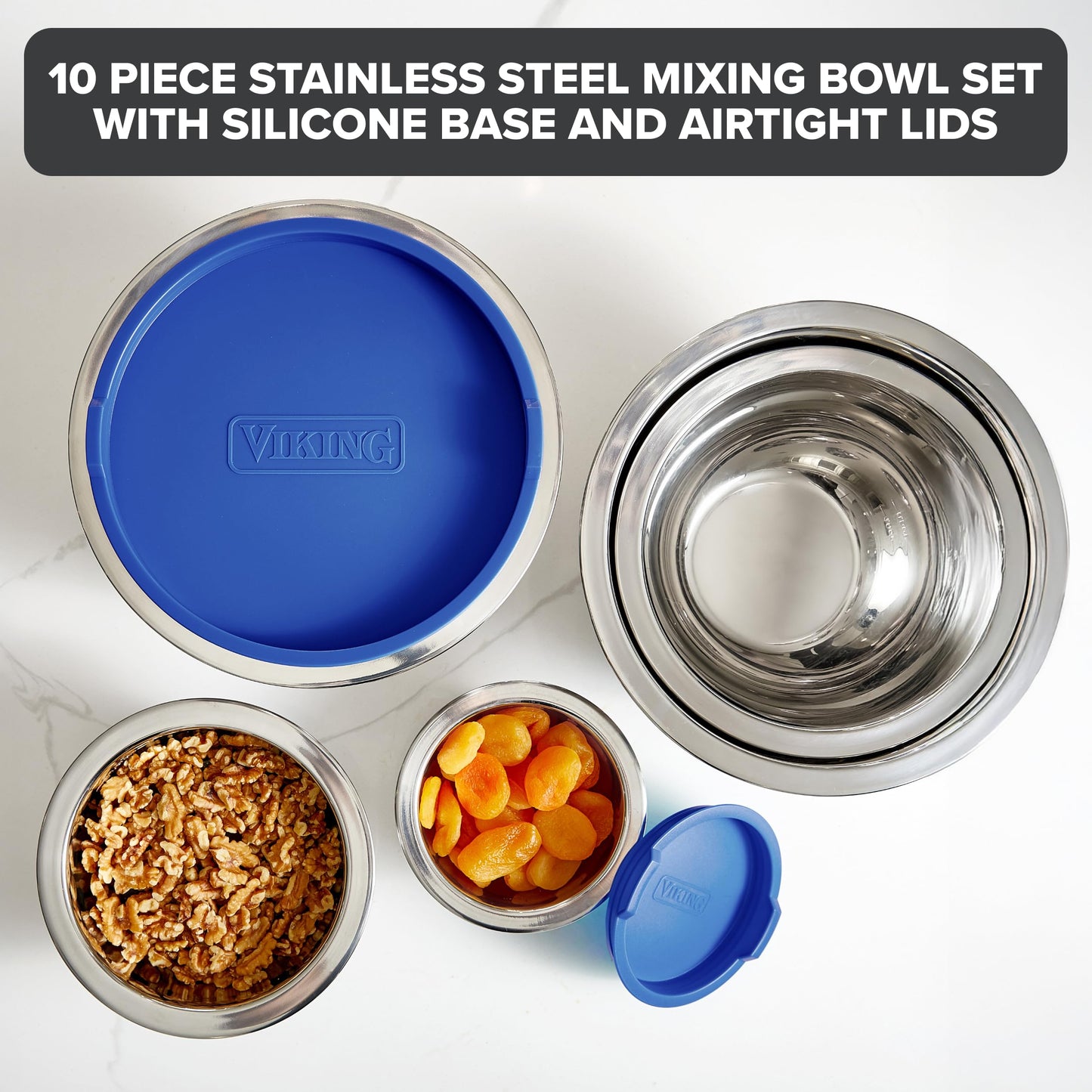Viking Mixing Bowls Set, 10 Piece Stainless Steel Kitchen Cookware
