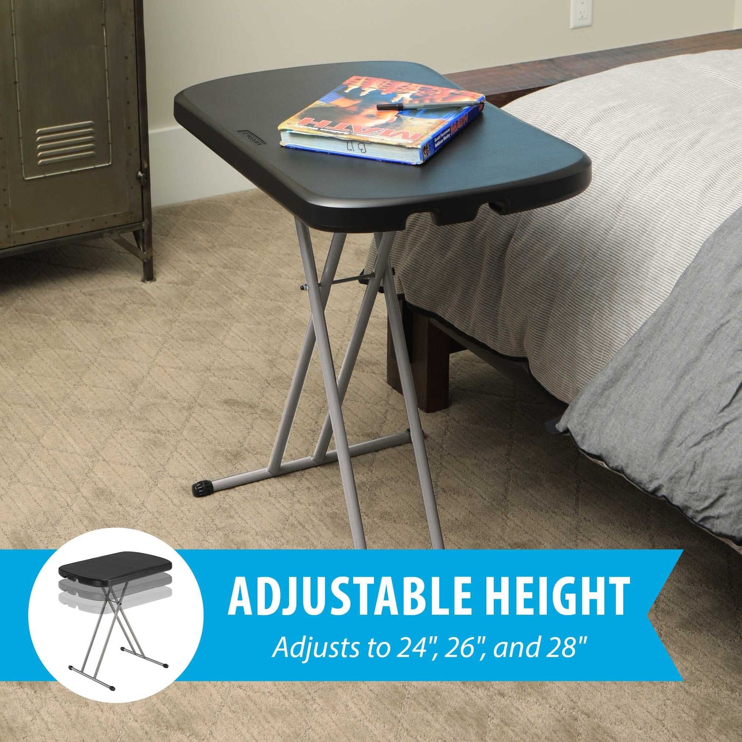 LIFETIME 80251 Adjustable Folding Laptop Table TV Tray, 26 Inch, White Granite