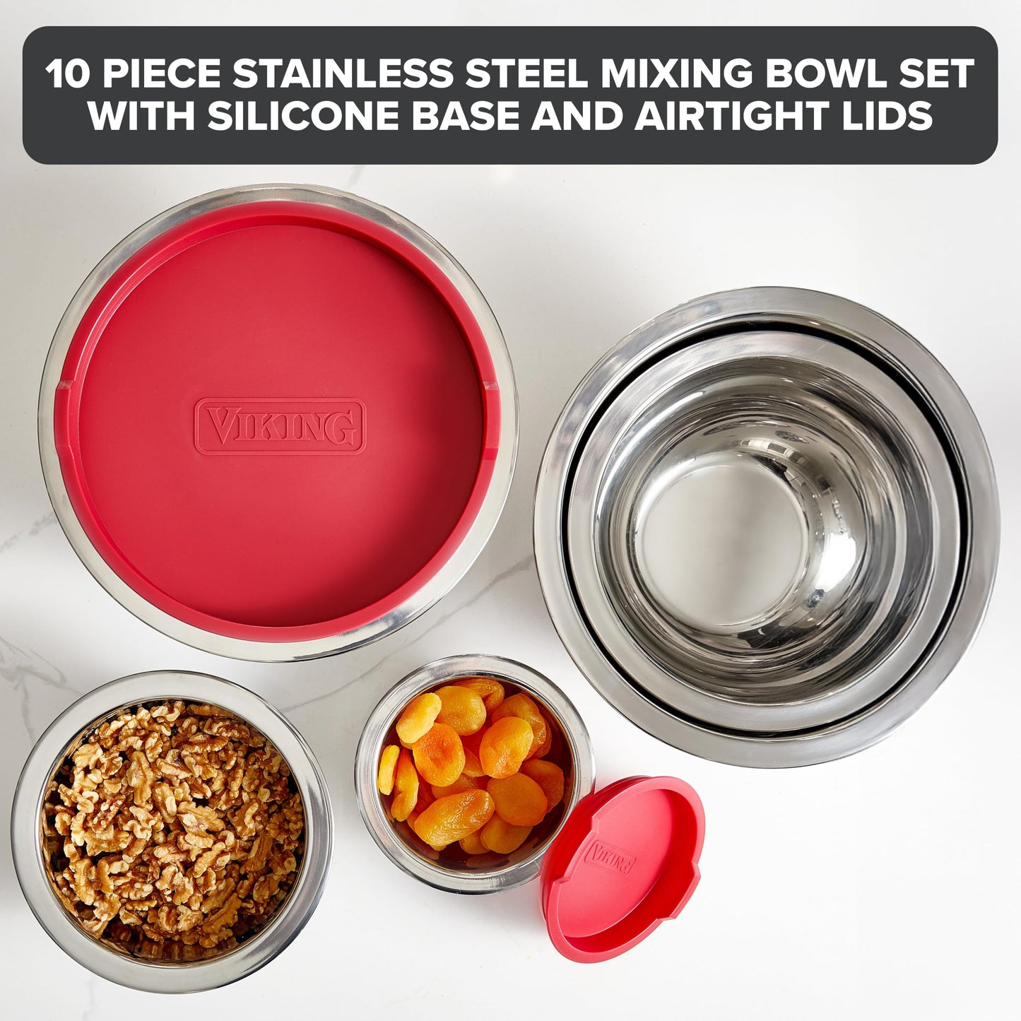 Viking Mixing Bowls Set, 10 Piece Stainless Steel Kitchen Cookware