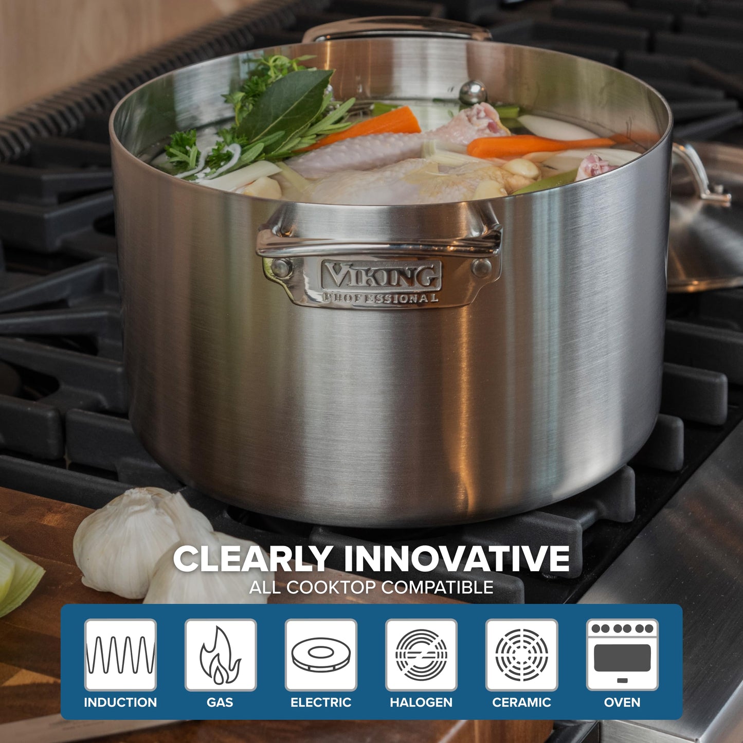 Viking 3-Ply Pots and Pans Set 13 Piece Stainless Steel Cookware Glass Lids