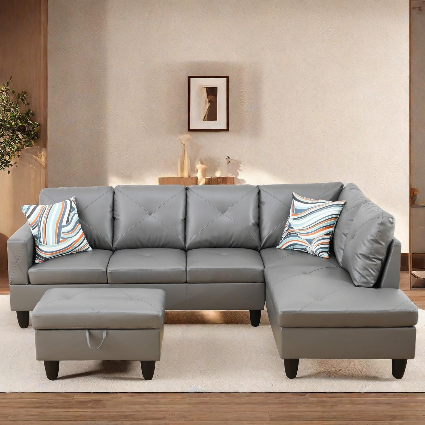 ChicFurnit L Shaped Sectional Couches, Modular Sectional Sofa with Ottoman Storage