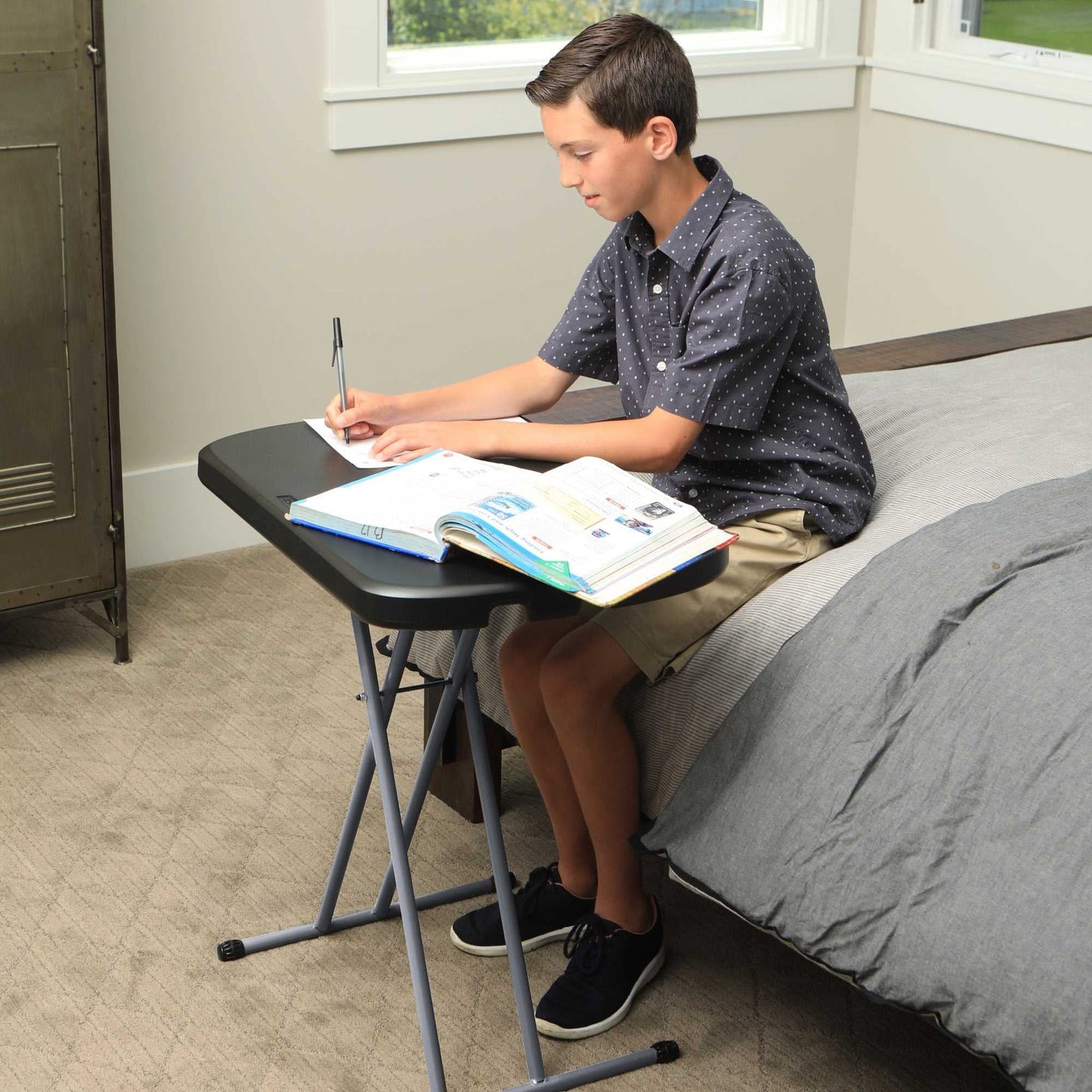 LIFETIME 80251 Adjustable Folding Laptop Table TV Tray, 26 Inch, White Granite