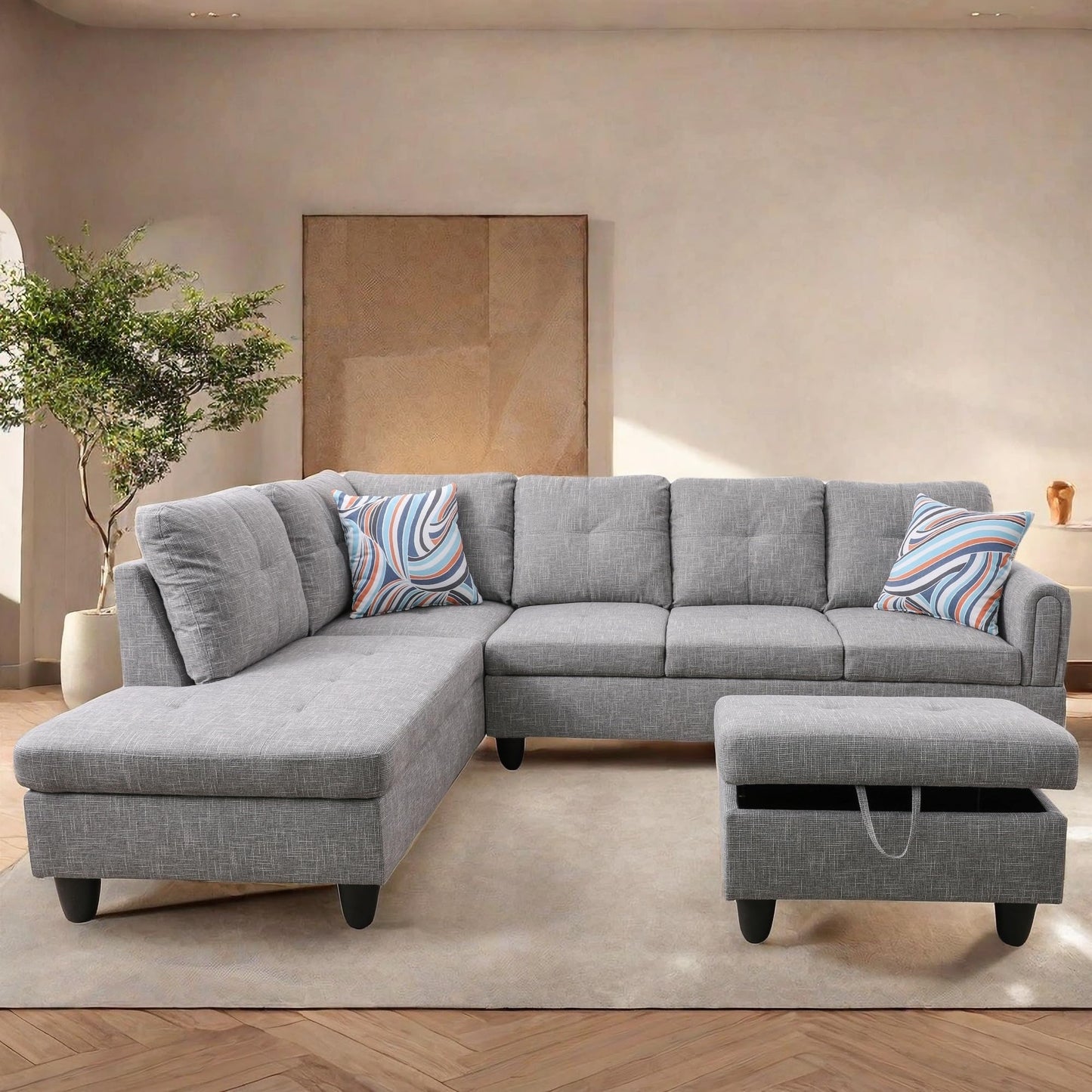 ChicFurnit L Shaped Sectional Couches, Modular Sectional Sofa with Ottoman Storage