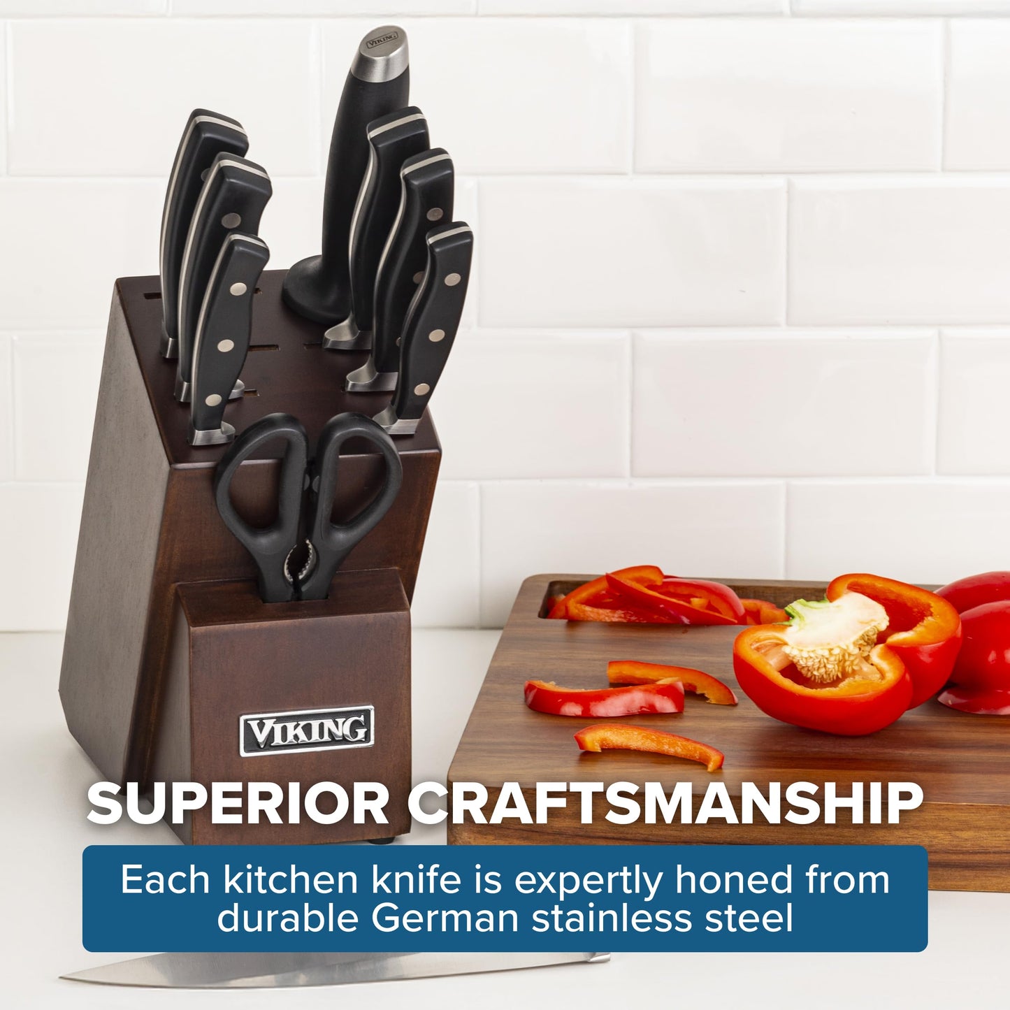 Viking 17 Piece Kitchen Knife Set with Light Walnut Block