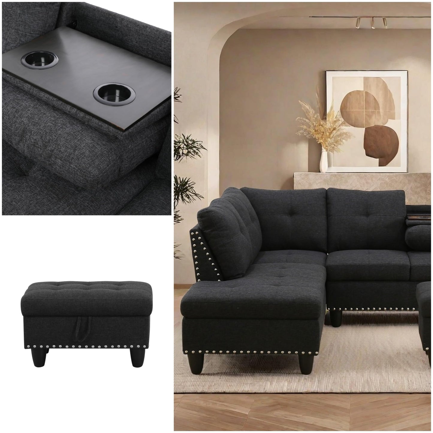 ChicFurnit L Shaped Sectional Couches, Modular Sectional Sofa with Ottoman Storage