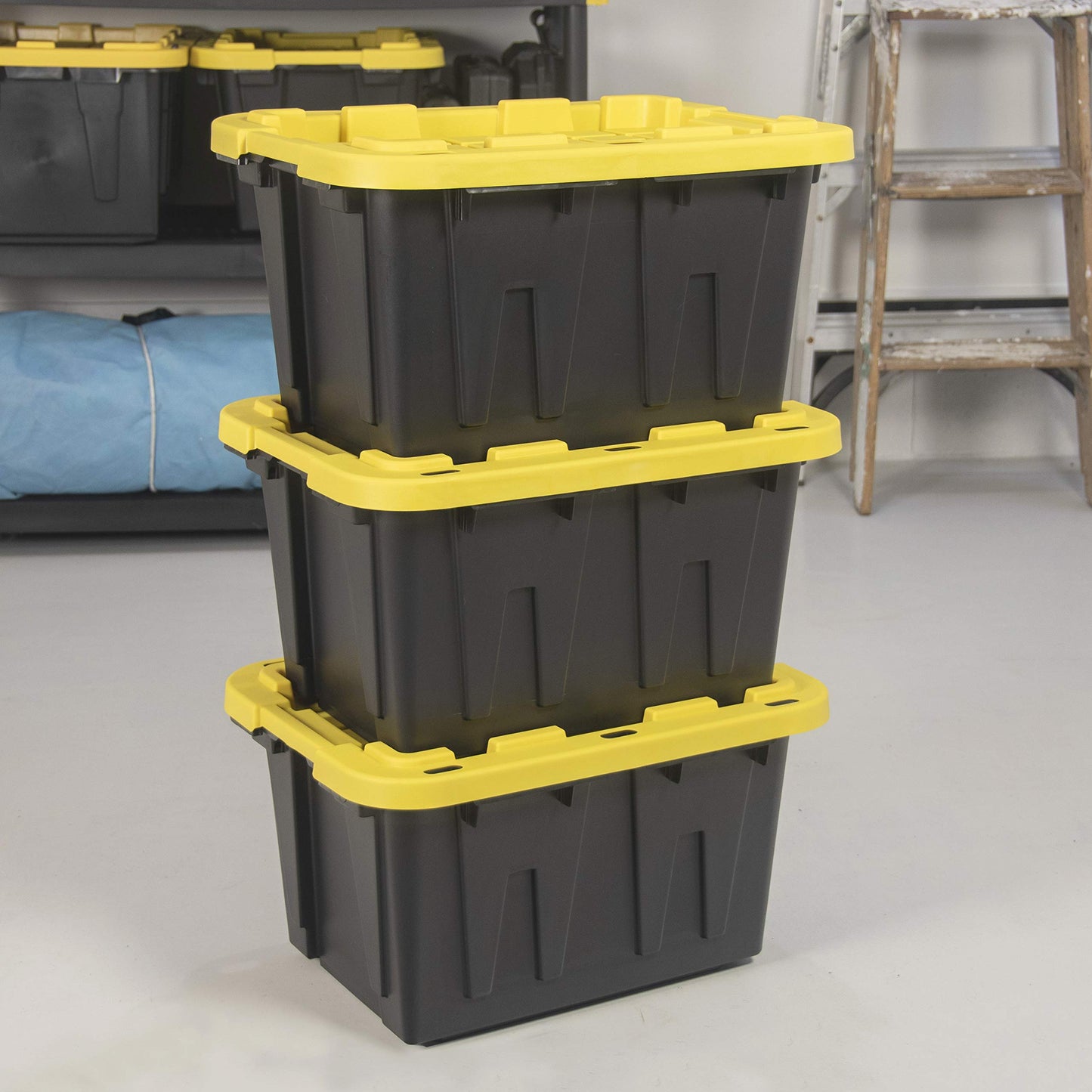 CX BLACK & YELLOW 12-Gallon Heavy Duty Storage Bins with Lids Stackable Plastic 4 PacK