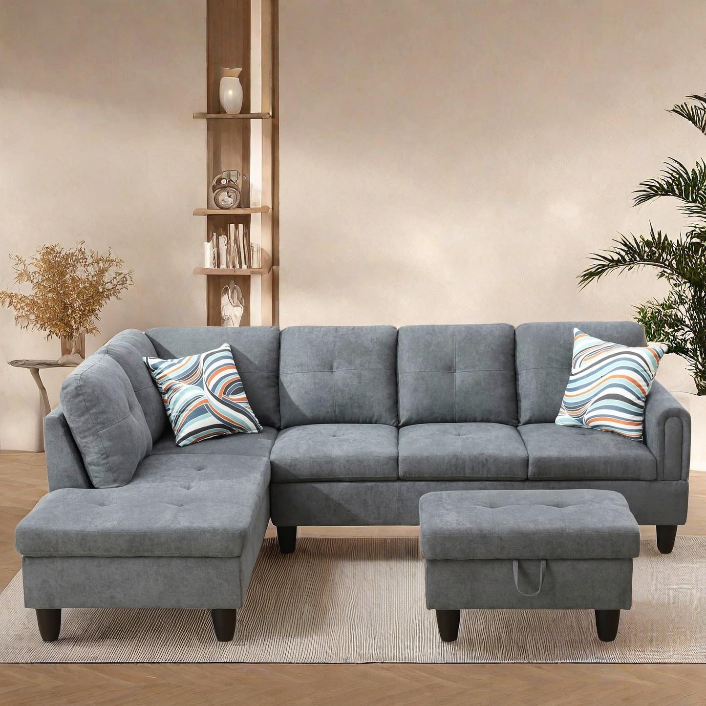 ChicFurnit L Shaped Sectional Couches, Modular Sectional Sofa with Ottoman Storage